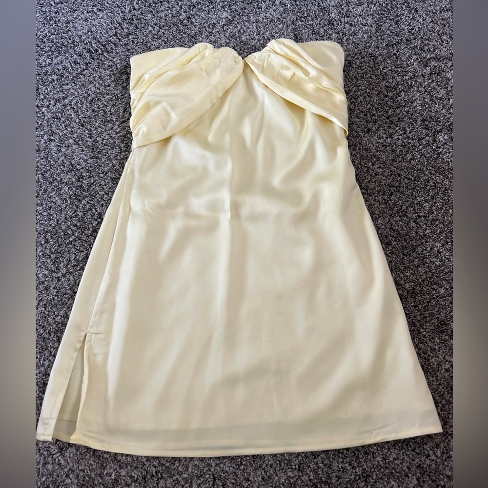 Princess Polly Strapless Pale Yellow Satin Mini Dress